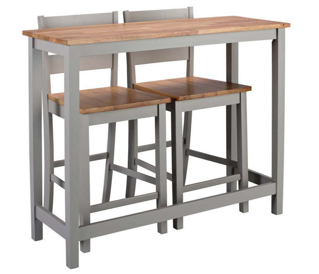 Home Chicago Extending Grey Bar Table & 2 Grey Stools | Kitchen Breakfast Set