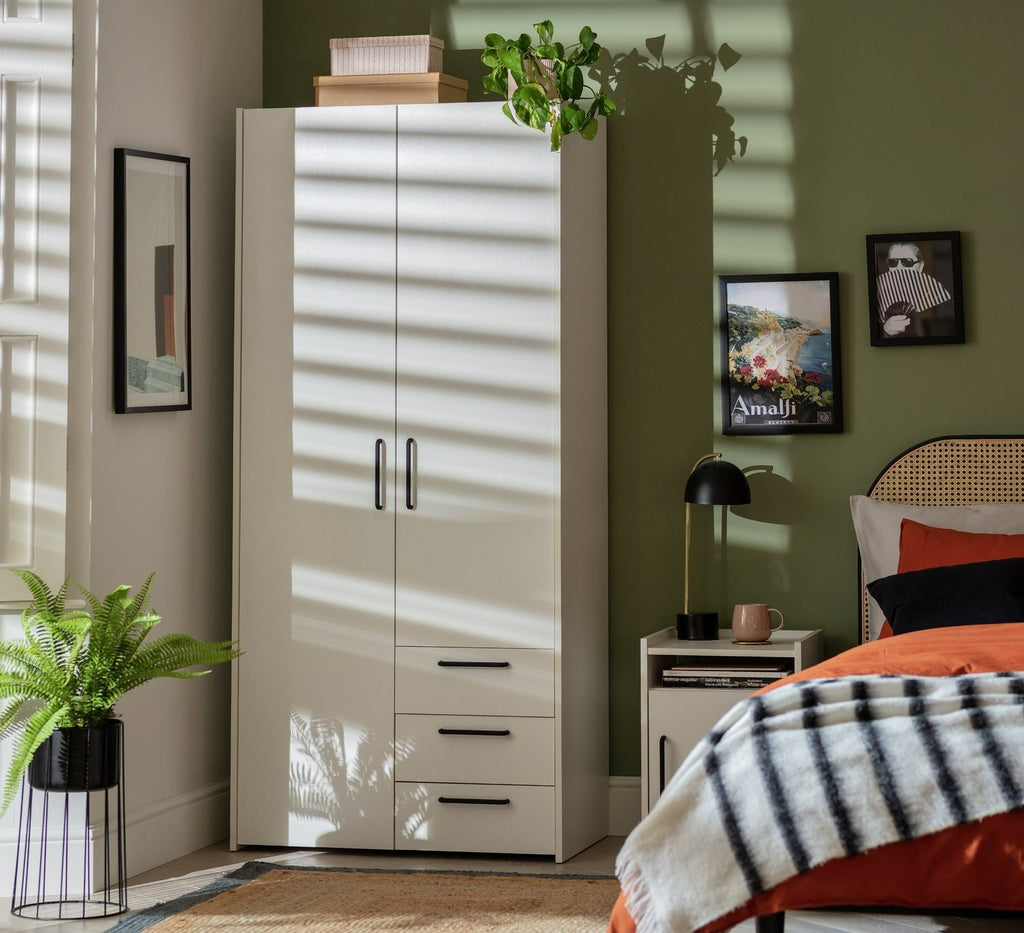 Oldham 2 Door 3 Drawer Wardrobe - White | Double door wardrobe white