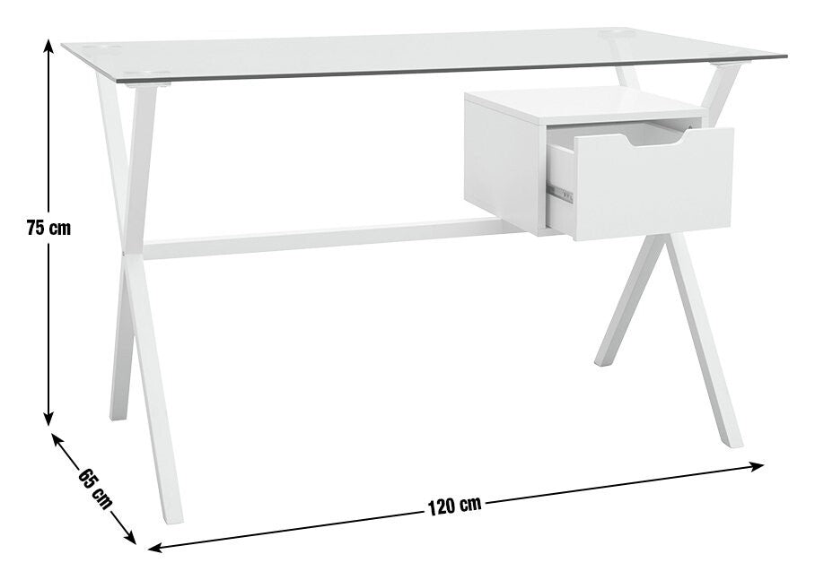 Habitat Dria 1 Drawer Office Desk White | Modern Glass Top Steel Frame Home Work