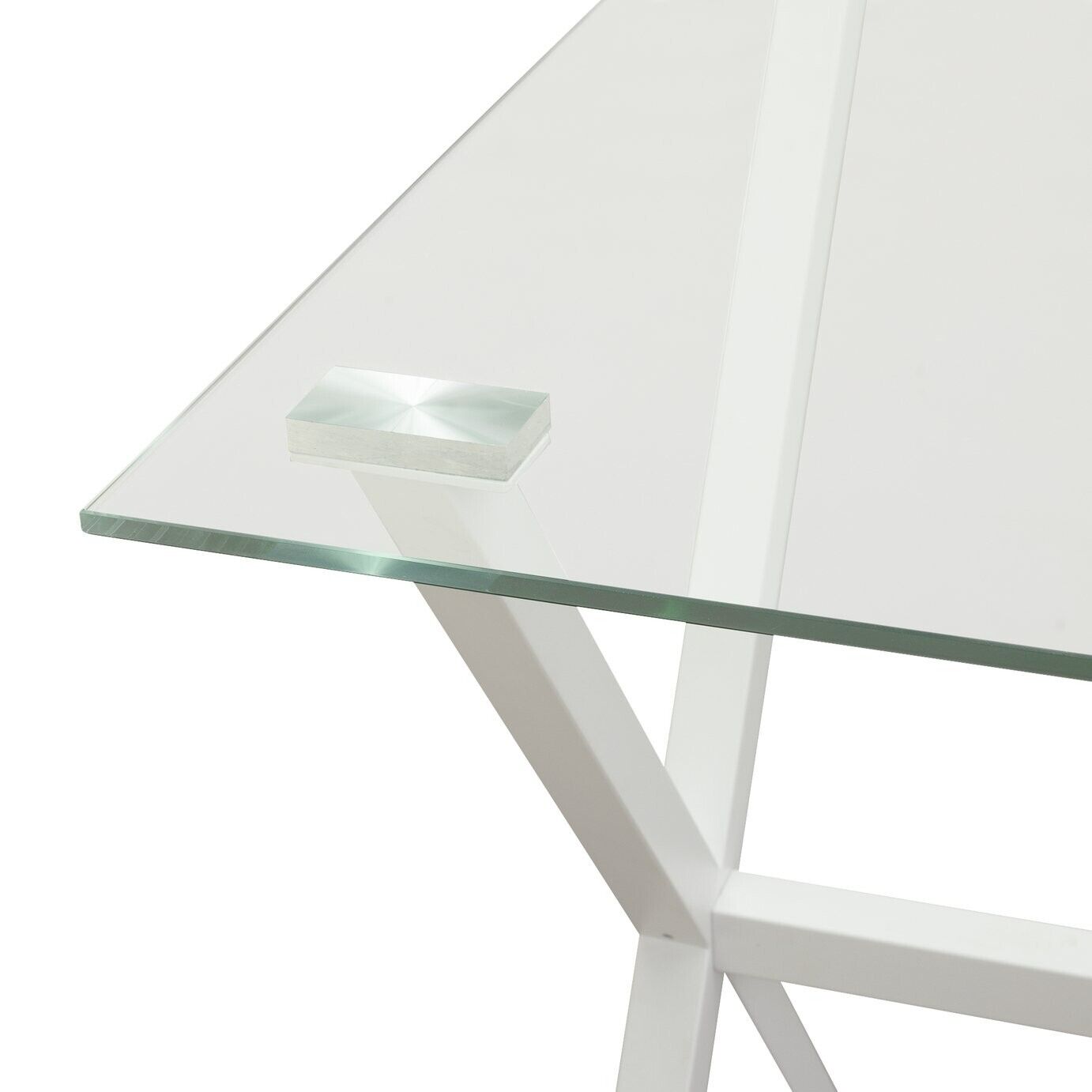 Habitat Dria 1 Drawer Office Desk White | Modern Glass Top Steel Frame Home Work