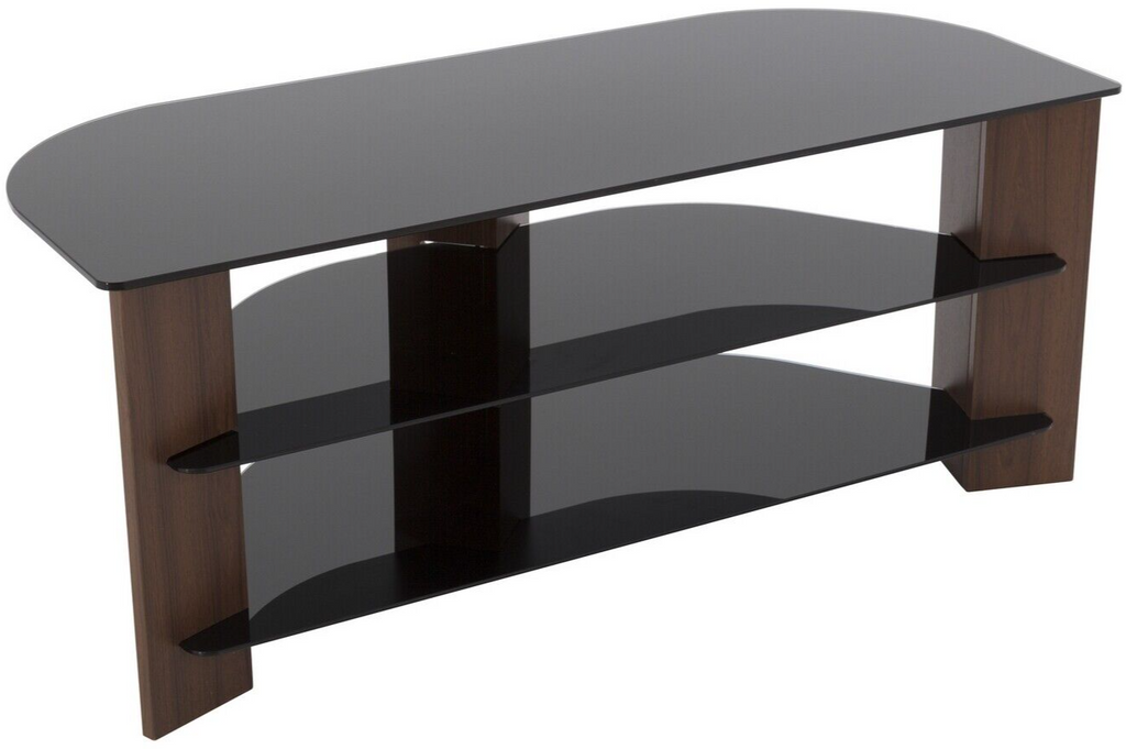 AVF Corner TV Stand With Storage Walnut Up to 55Inch TV Unit Glass Black 110cm