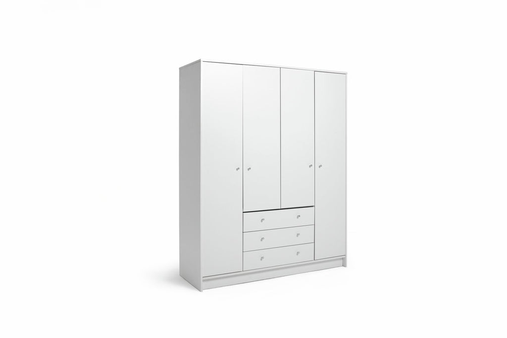 Home Malibu 4 Door 3 Drawer Wardrobe - White | Large white wardrobe with drawers
