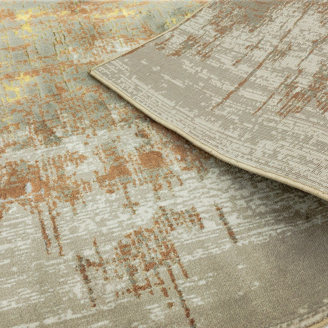 Asiatic Aurora Shiny Abstract Gold Cut Pile Rug - 230x160cm | Modern rug