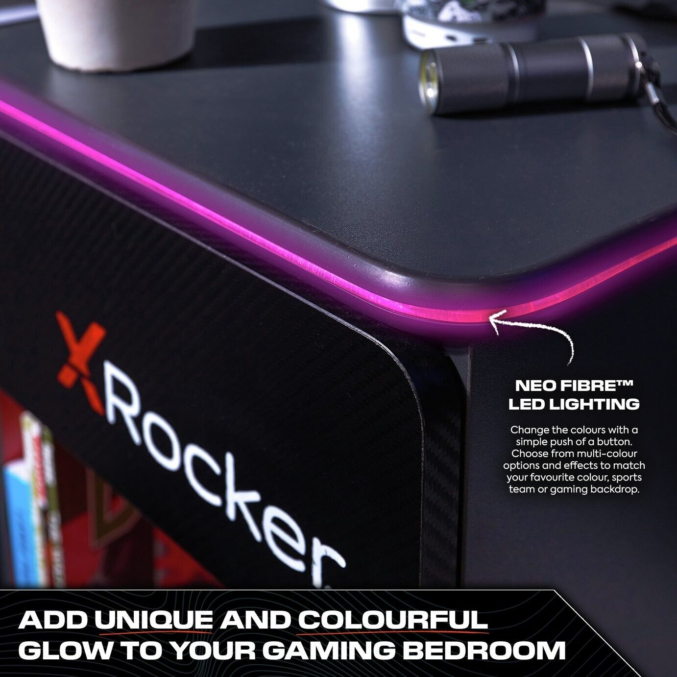 X Rocker Carbon Tek Wireless Charging Bedside Table - Red