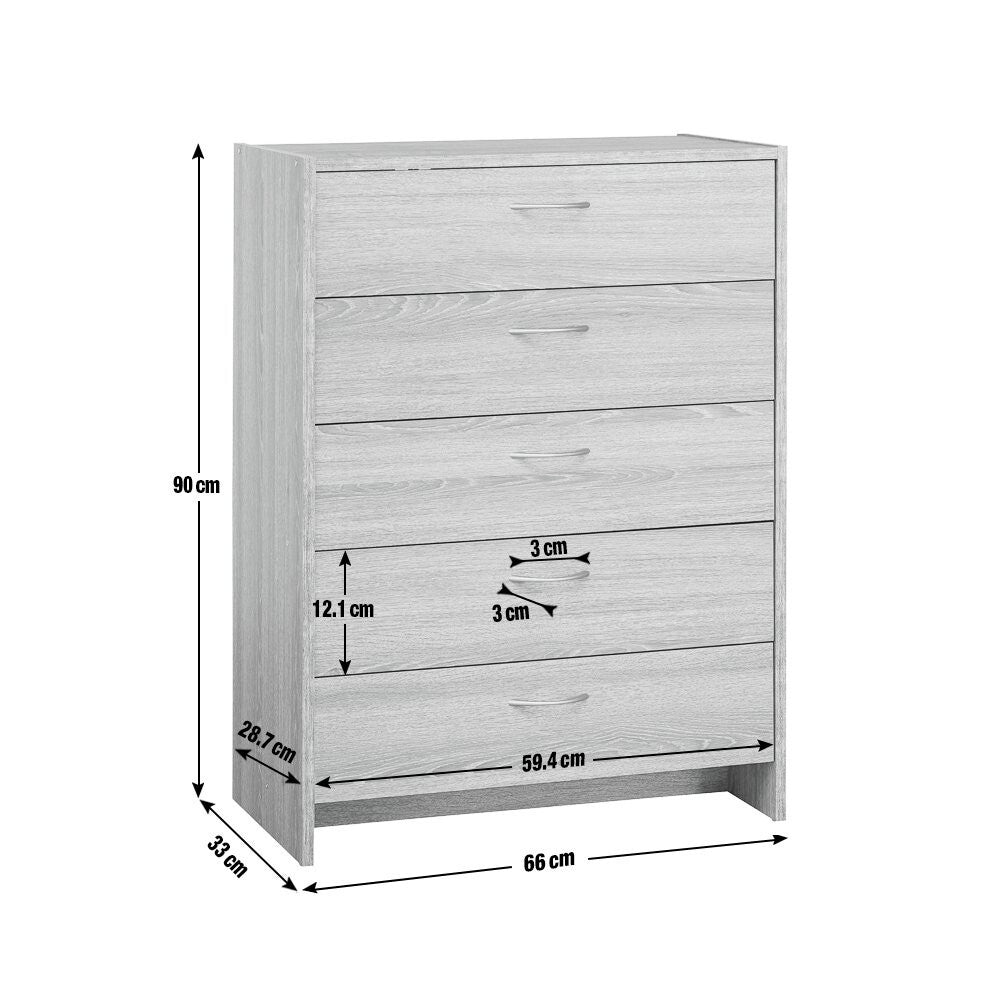Seville 5 Drawer Chest - Grey Oak Effect ( B Grade )