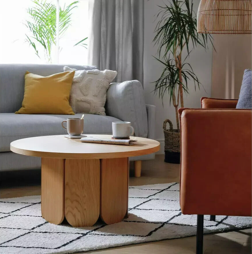 Habitat Flora Round Coffee Table - Oak | Modern Living Room Table with Storage S