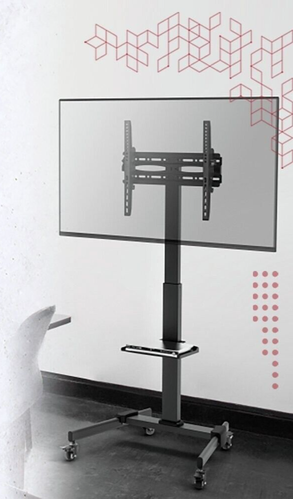 ProperAV Mobile TV Stand on Wheels Up to 55 Inch Black | Adjustable Rolling Cart