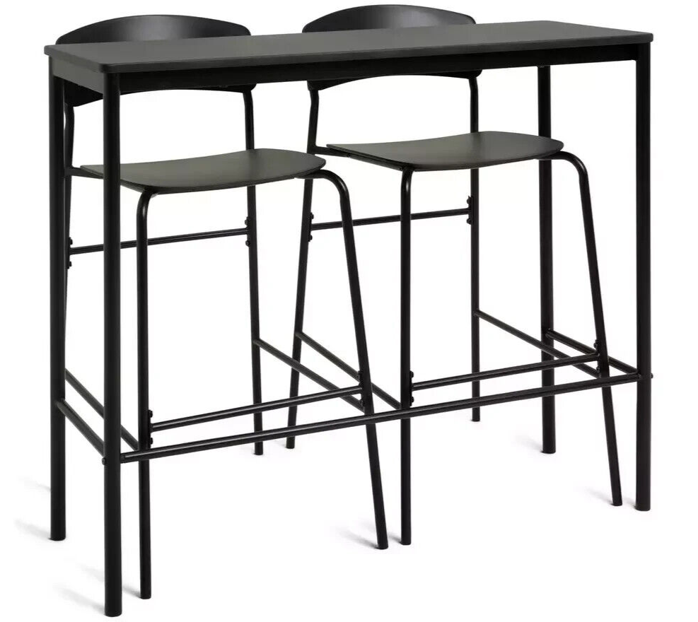 Stella Metal Bar Table & 2 Black Bar Stools