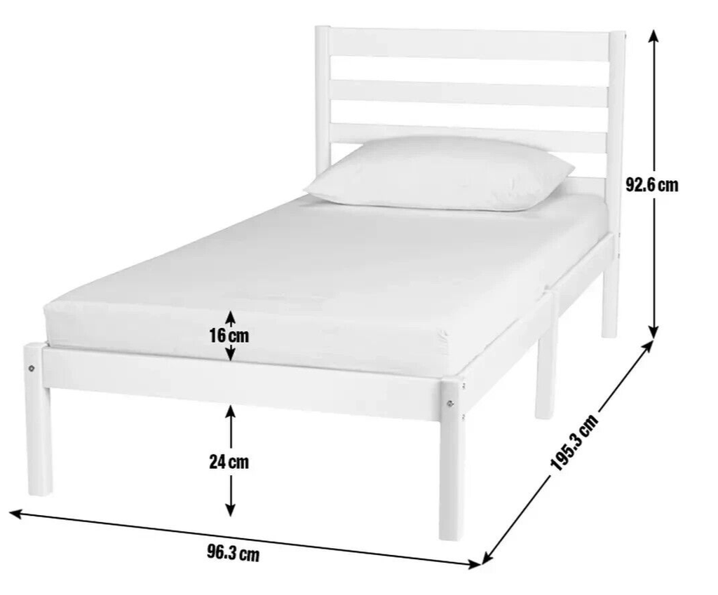 Kaycie Single Bed Frame 3FT With Headboard - Wooden - White - No Mattress