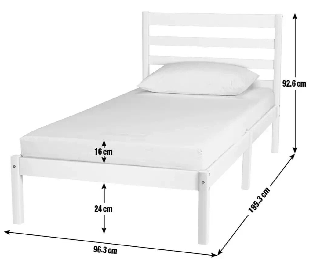 Kaycie Single Bed Frame 3FT With Headboard - Wooden - White - No Mattress