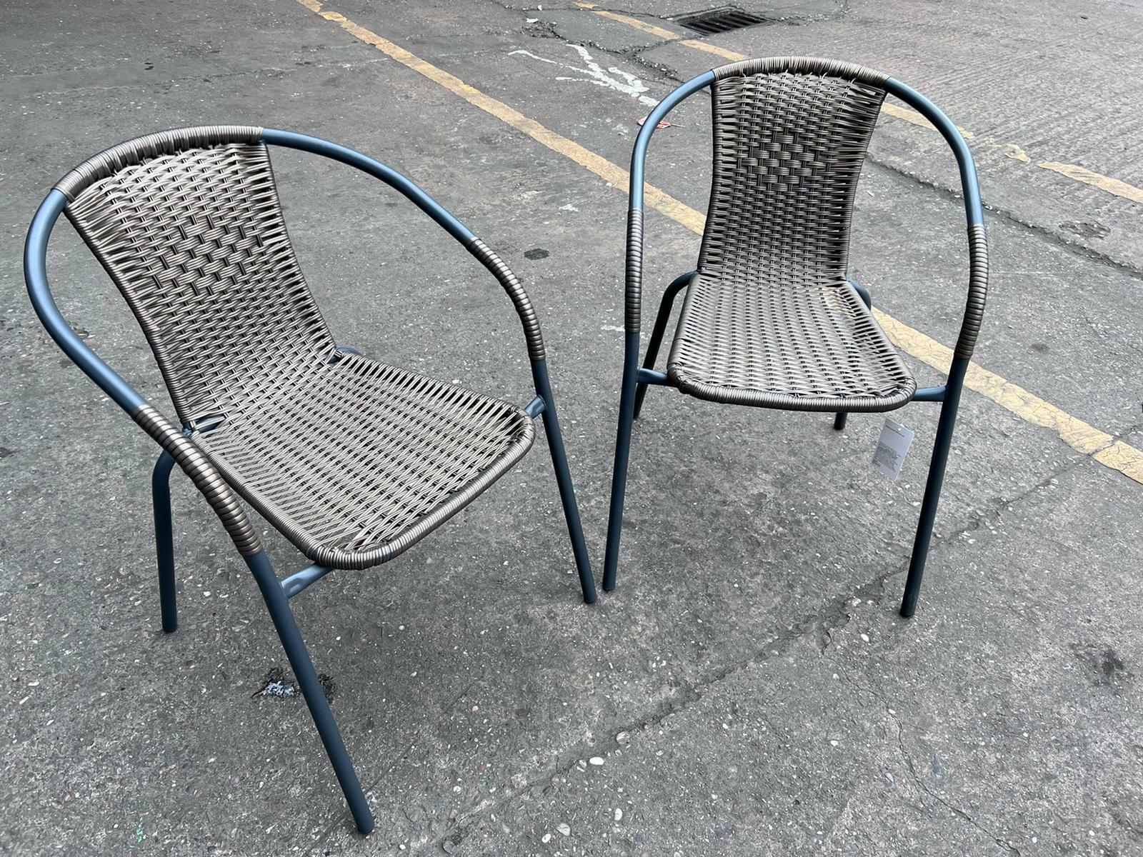 Wicker Rattan Effect Balcony Pair Of Chairs - Brown
