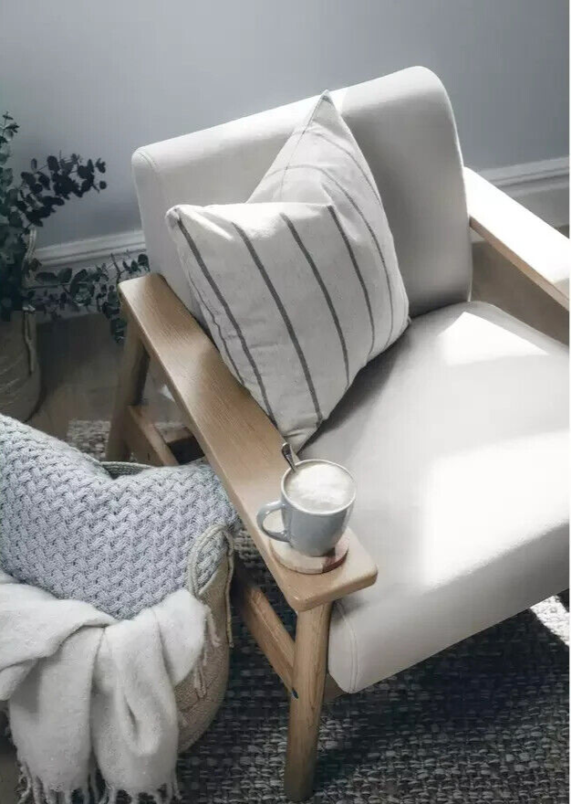 Habitat Dore Velvet Accent Chair Oak | Mid Century Lounge Chair Upholstered