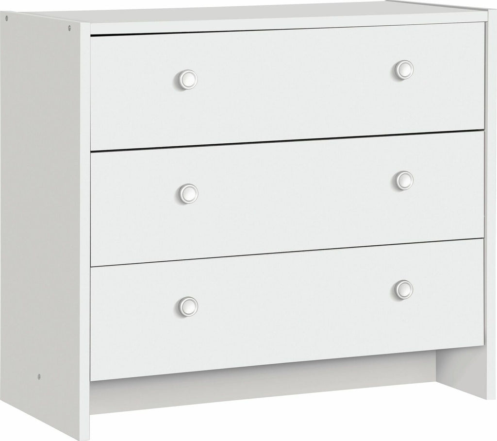 Seville 3 Drawer Chest - White | Bedroom Storage Unit for Clothes & Accessories