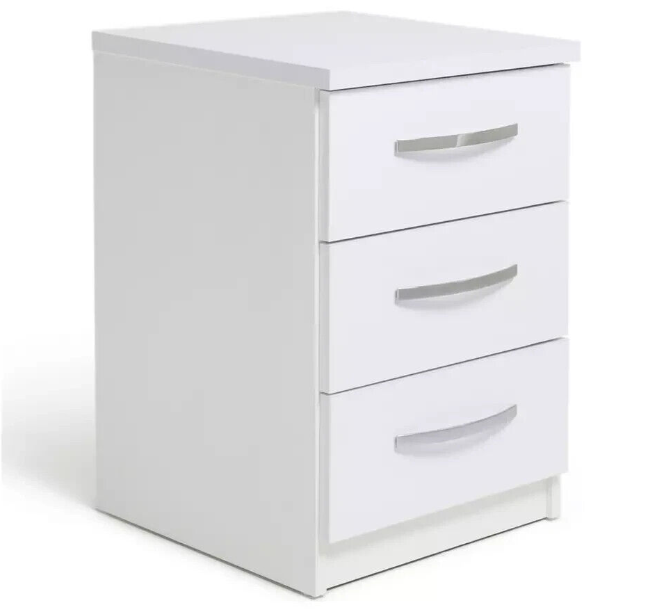 Hallingford 3 Drawer Bedside Table -White Gloss ( B grade 19046 )