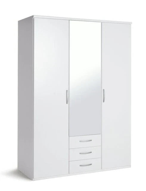 Hallingford Gloss 3Dr 3Drw Mirror Wardrobe -White | 3 Door Mirror Wardrobe