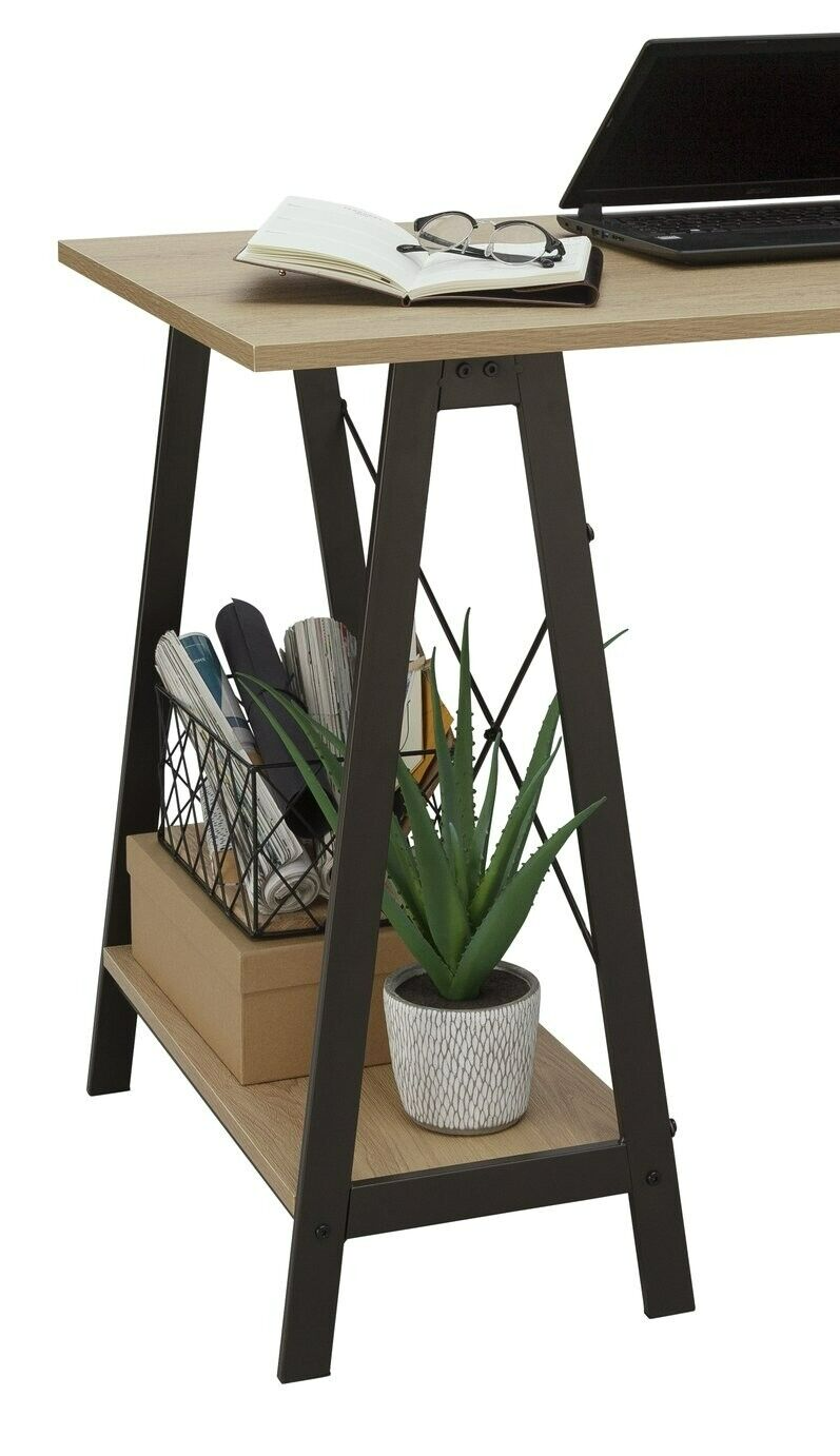 Habitat Trestle Table Office Desk Oak Effect | Industrial Style Home Office Desk