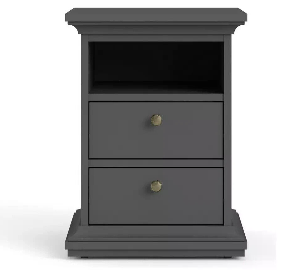 Paris 2 Drawer Bedside Table - Grey