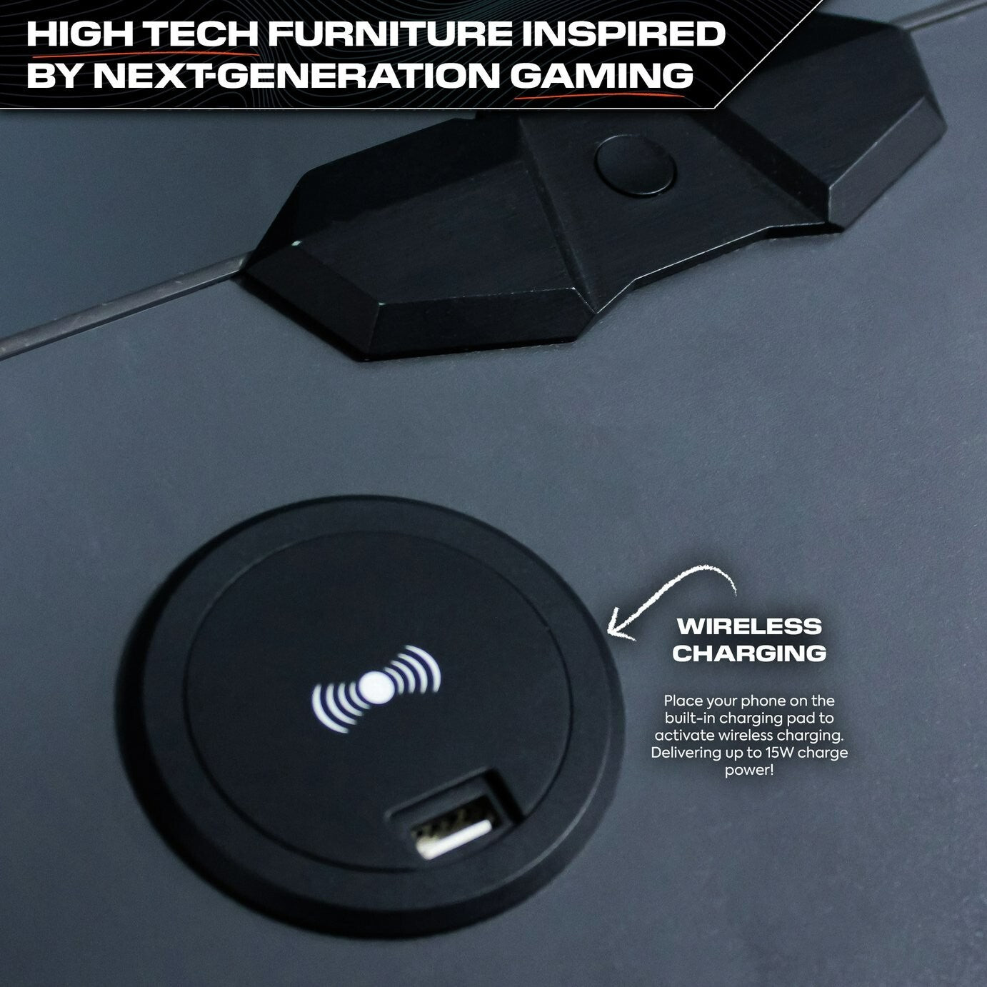 X Rocker Carbon Tek Wireless Charging Bedside Table - Red