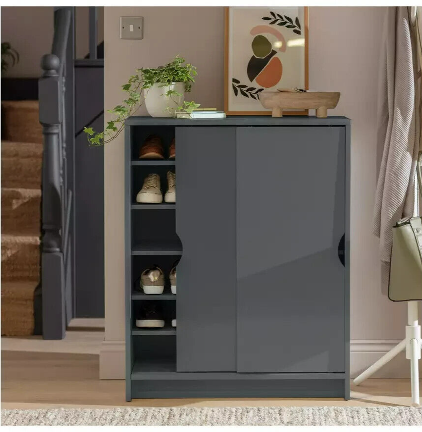 Home Chloe 2 Door Shoe Storage Cabinet - Grey | Grey Hallway Shoe Cupboard Unit