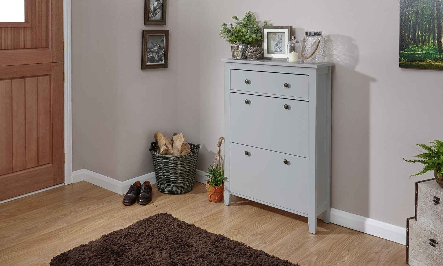 Deluxe Two Tier Shoe Cabinet - Grey