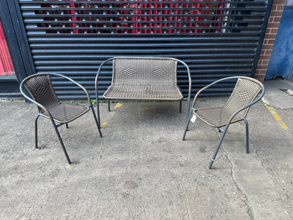 Wicker Garden Set - Bench and 2 Chairs - Brown