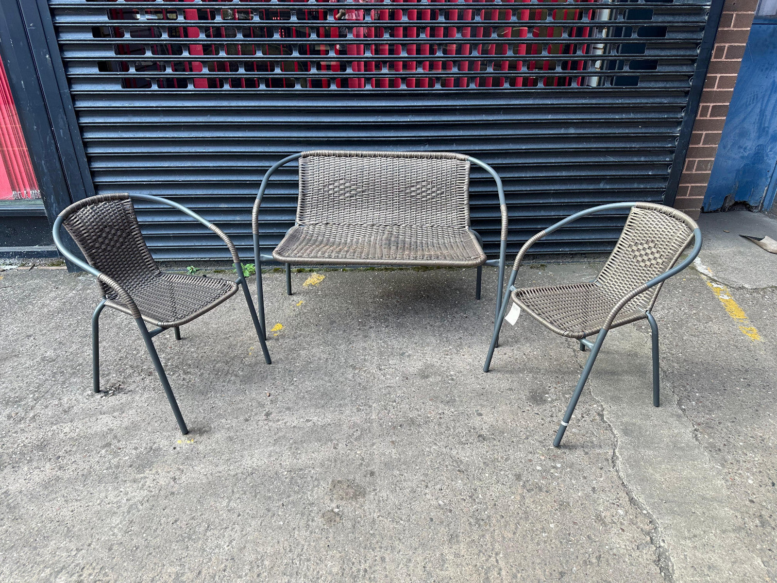 Wicker Garden Set - Bench and 2 Chairs - Brown