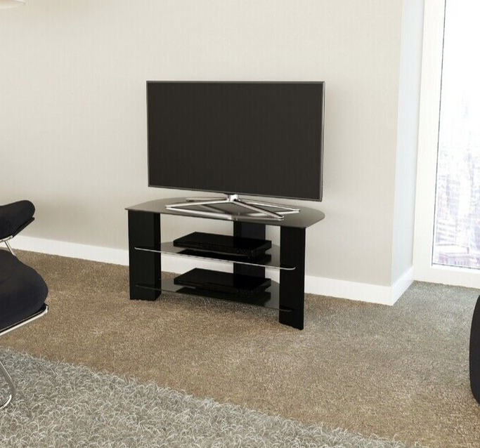 AVF Corner TV Stand With Storage in Black - Up to 42 Inch TV Unit Glass - 90cm