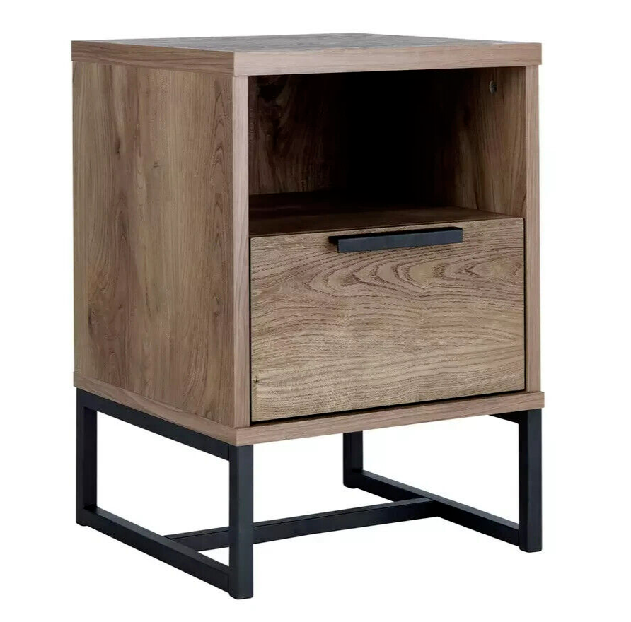 Habitat Nomad 1 Drawer Bedside Table Oak Effect | Industrial Nightstand Metal