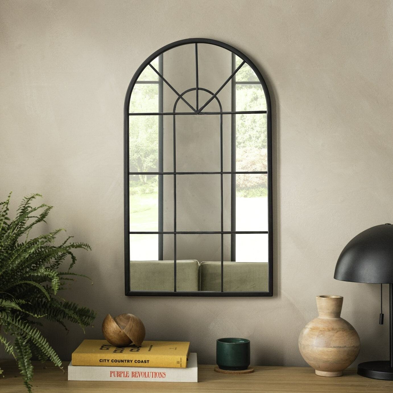 Habitat Arch Window Mirror - Black - 70x40cm