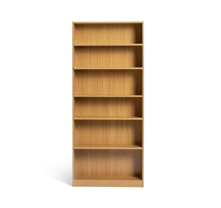 Maine 6 Shelf Bookcase - Shelving Storage Unit Display Cabinet - Oak Effect