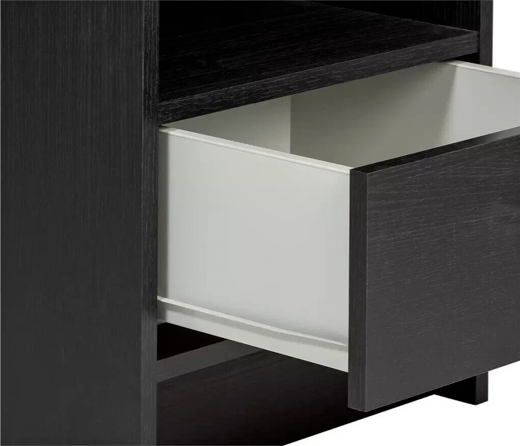 Malibu 1 Drawer Bedside Table Black Oak Effect | Compact Nightstand with Drawer