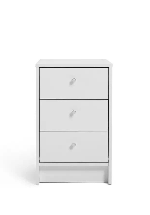 Malibu 3 Drawer Bedside Table - White | Nightstand Storage for Bedroom
