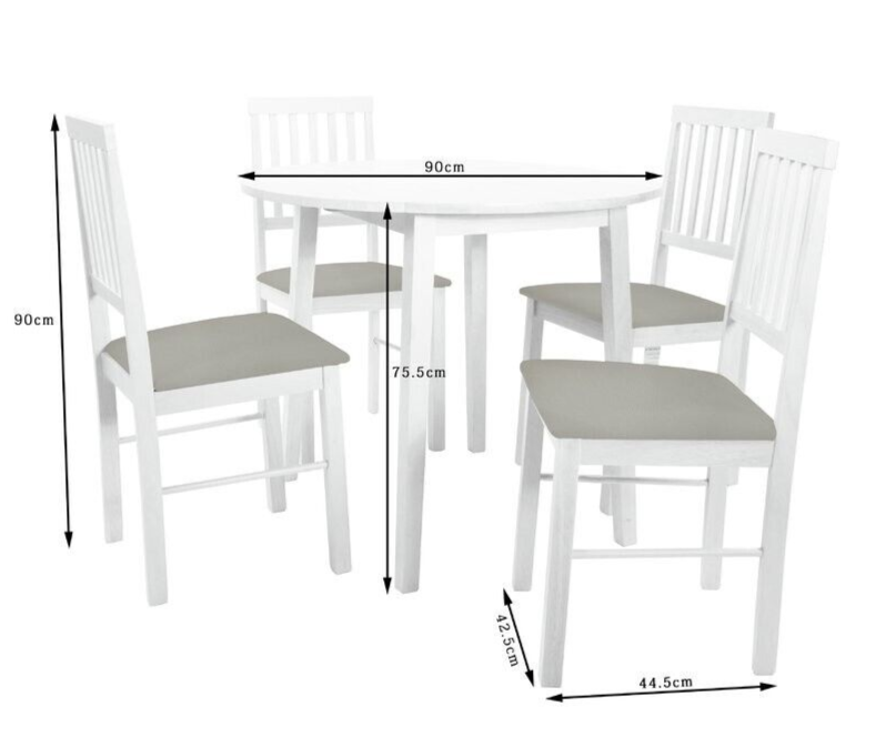 Home Kendal Solid Wood Dining Table & 4 White Chairs | Dining Set for Kitchen