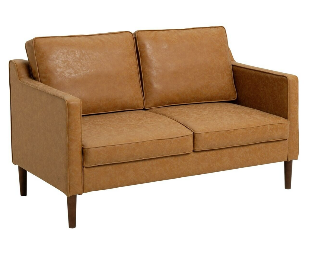 Knox Leather 2 Seater Sofa Tan | Faux Leather Couch Compact Lounge Seating