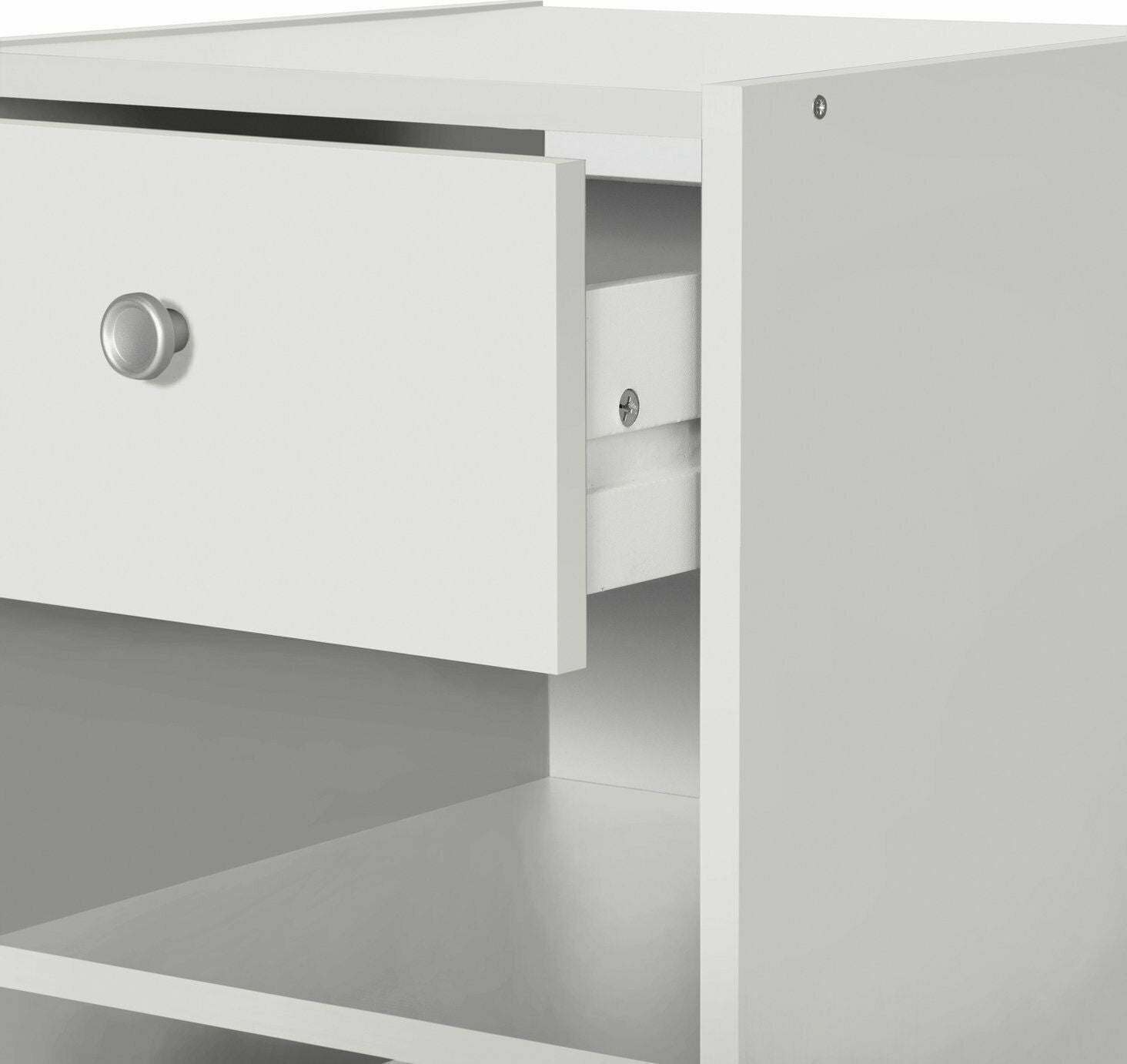 Home Seville 1 Drawer Bedside Table - White | Nightstand Storage for Bedroom Use