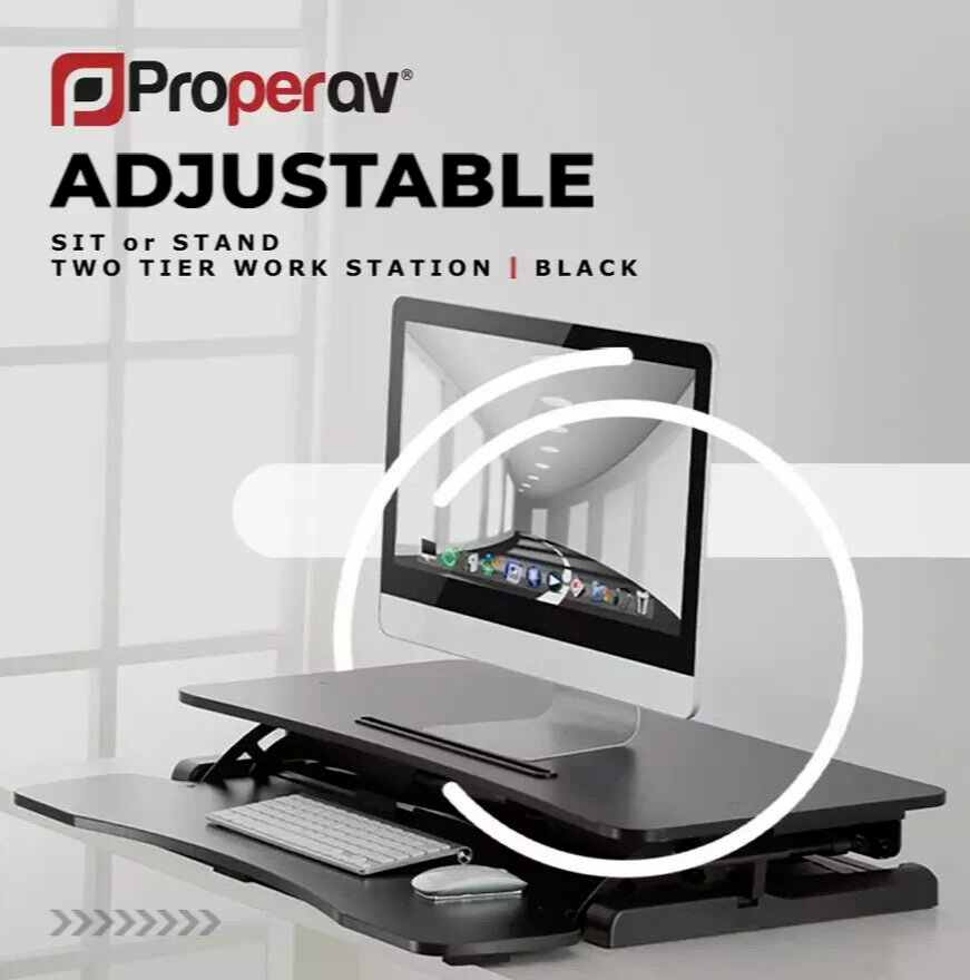 ProperAV Two-Tier Stand-Up Desk Workstation - Black ( B Grade 19232 )