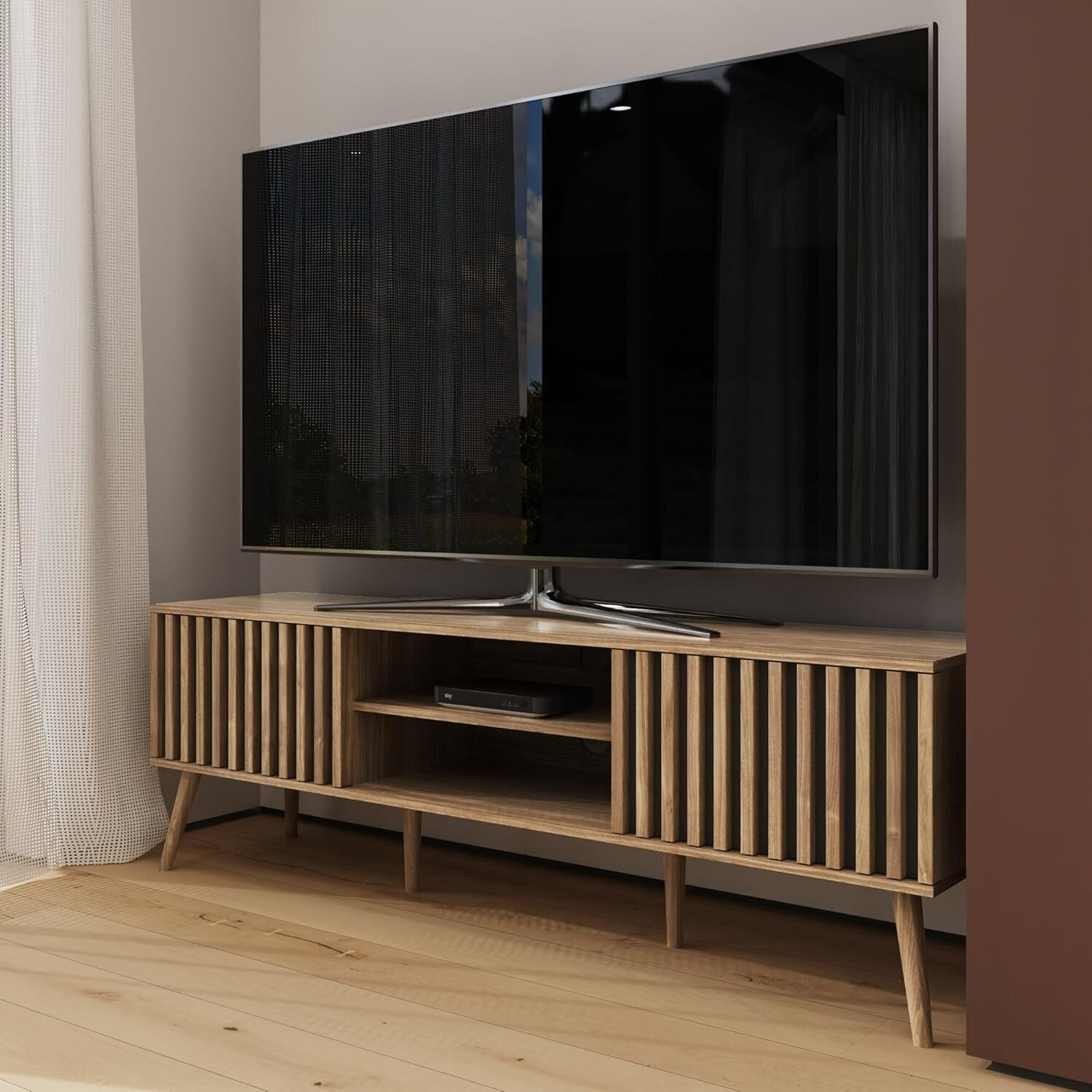 GFW Louvered 2 Door TV Unit - Oak