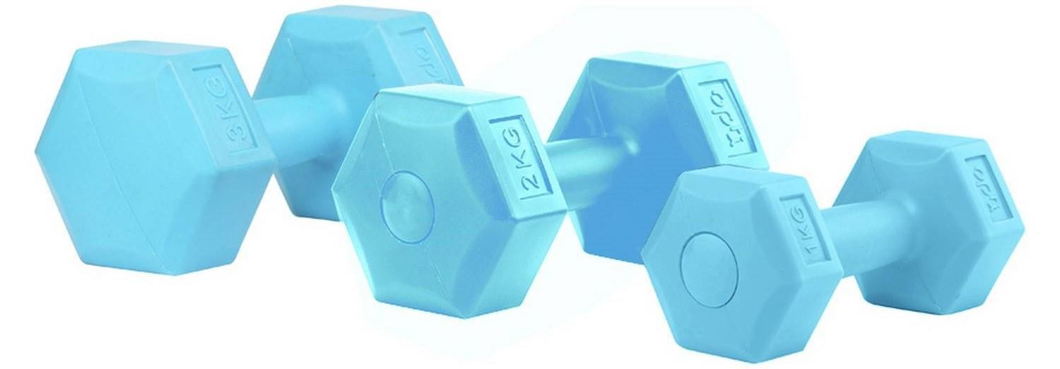 Opti 12kg Circular Fixed Dumbbell 6 Piece Weights Set Storage Blue Weights