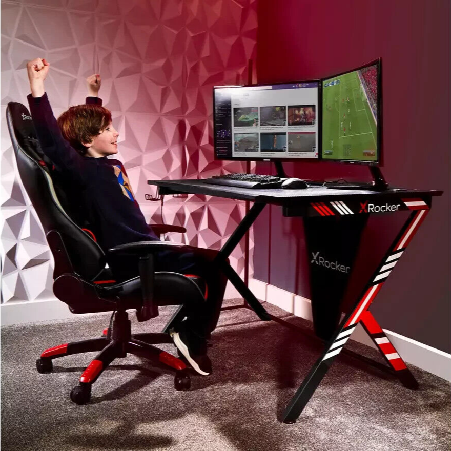 X Rocker Arteon Gaming Desk Red | Ergonomic PC Computer Desk for Gamers Home