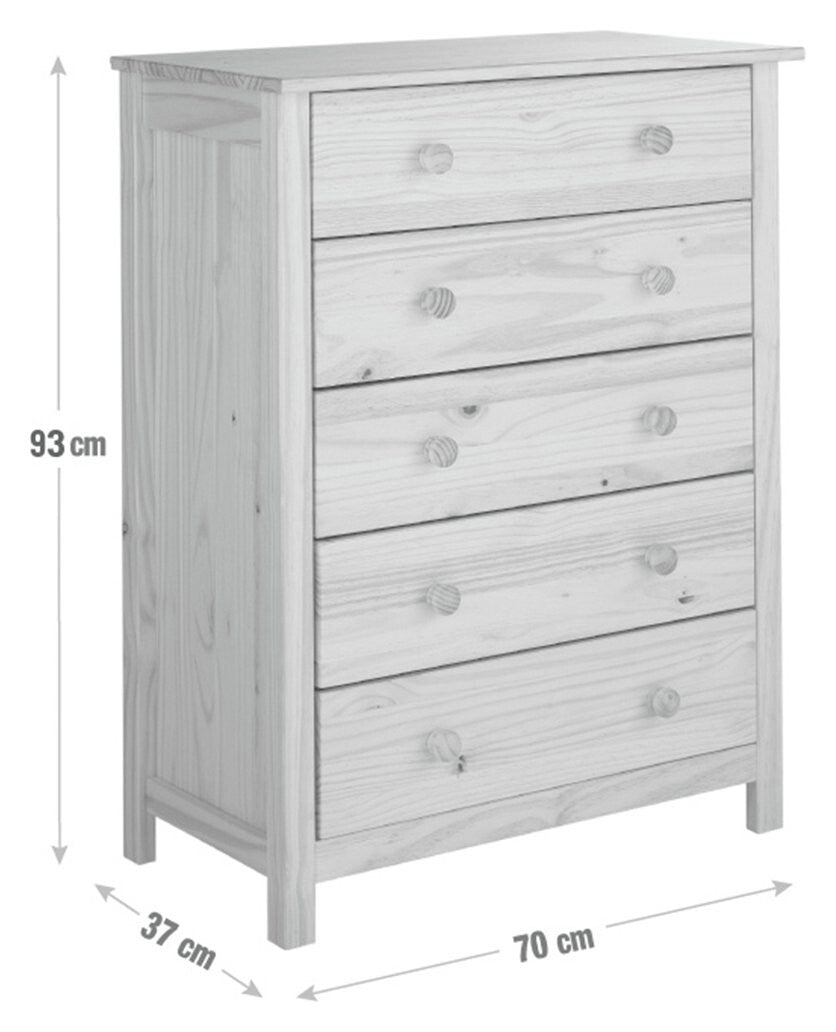 Scandinavia 5 Drawer Chest - Pine