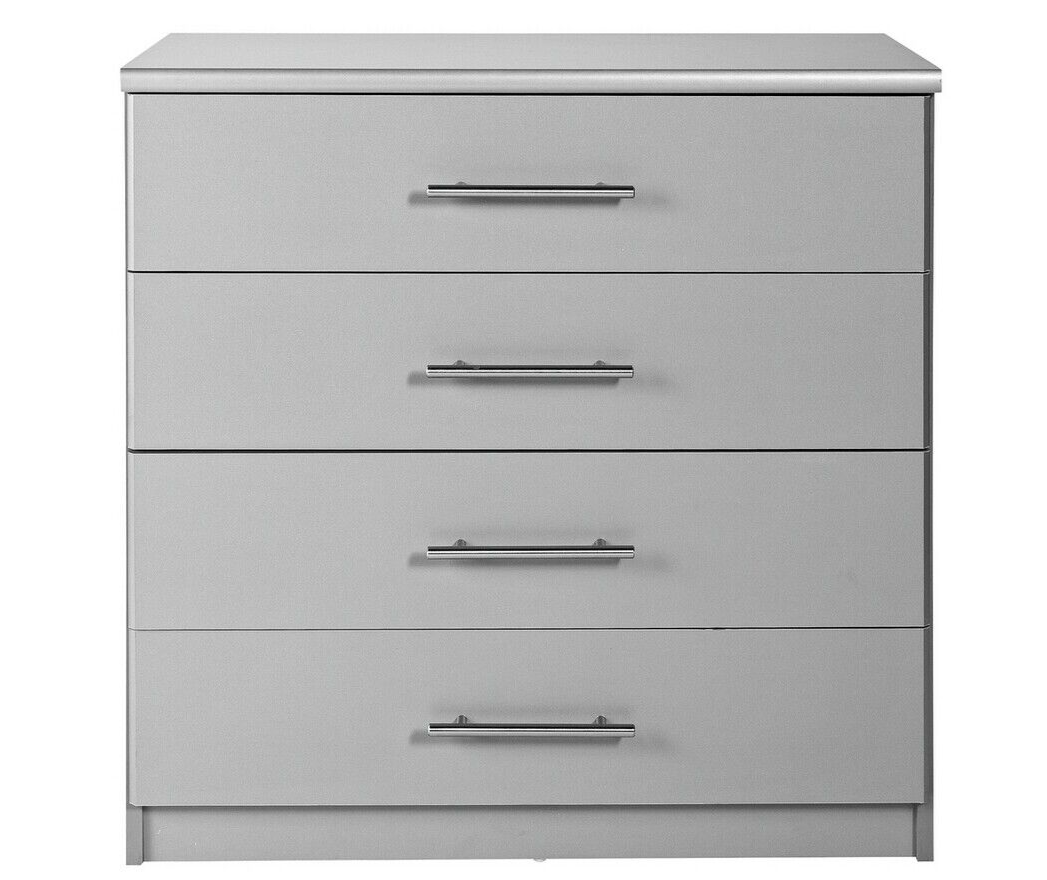 Home Normandy 4 Drawer Chest Grey | Bedroom Storage Organiser Furniture Dresser