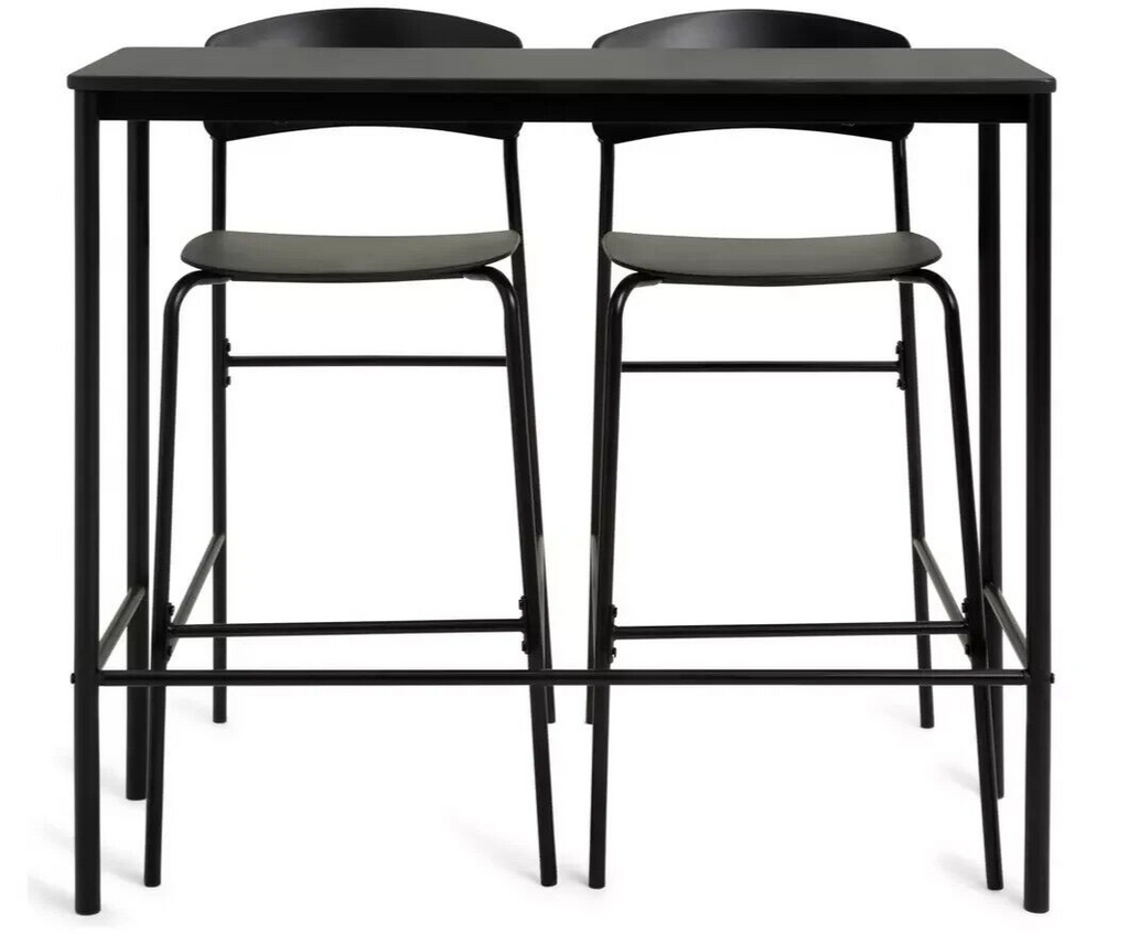 Stella Metal Bar Table & 2 Black Bar Stools