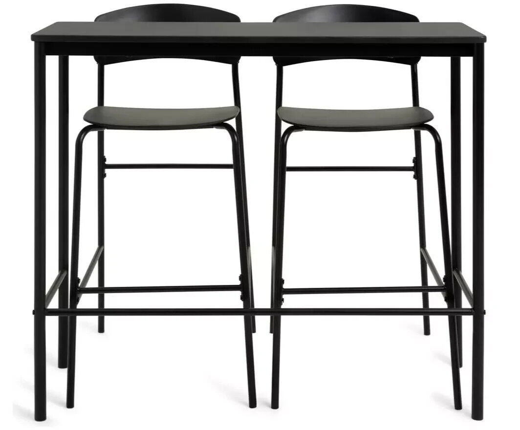 Stella Metal Bar Table & 2 Black Bar Stools