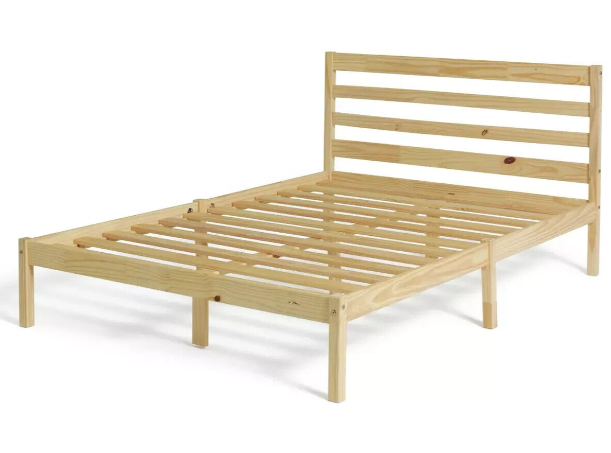 Home Kaycie Double Wooden Bed Frame - Pine | Sturdy Solid Wood Bed for Bedroom