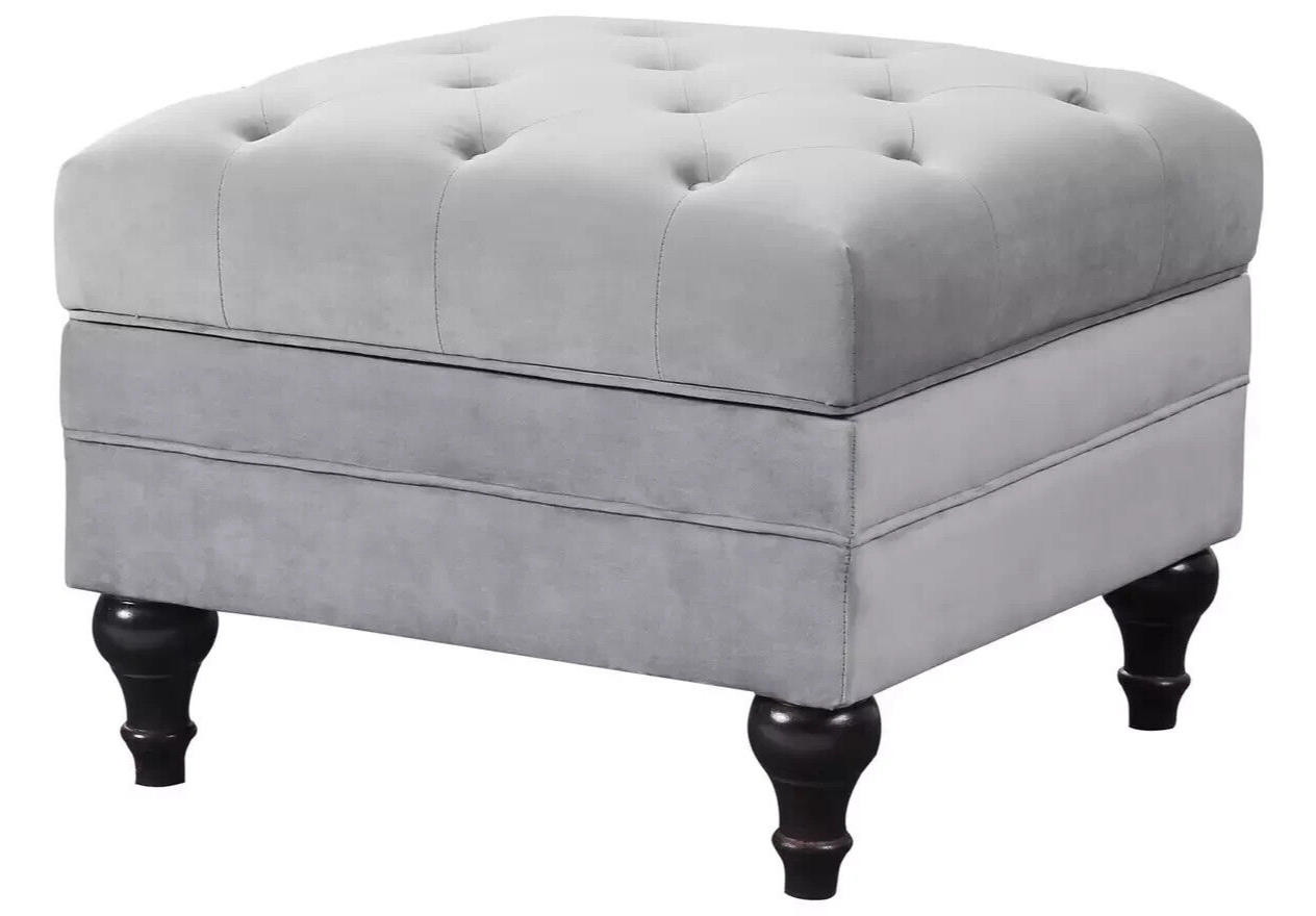 Habitat Chesterfield Velvet Storage Footstool - Light Grey