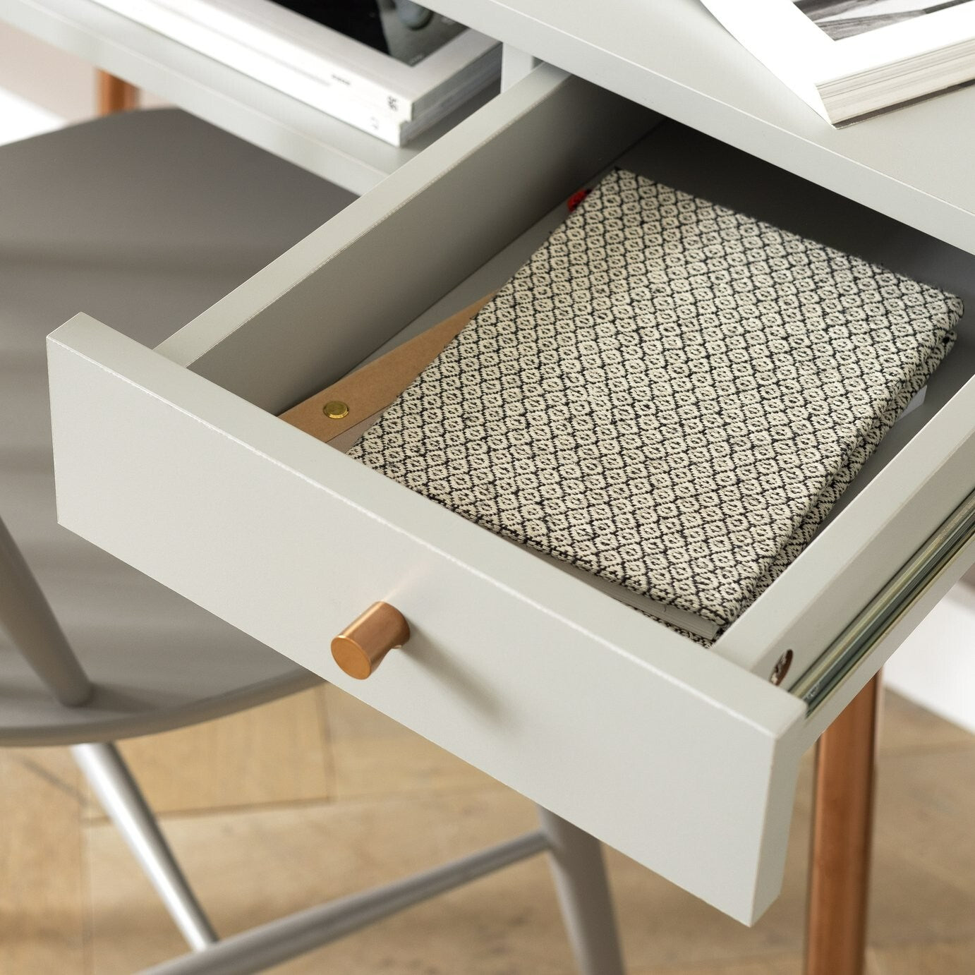 Valence 2 Drawer Office Desk - Grey & Rose Gold