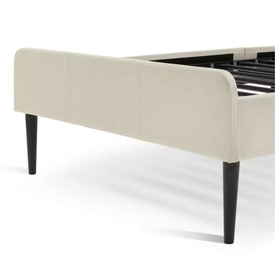 Kristopher Single Fabric Bed Frame - Cream | Upholstered Linen Look, Black Metal