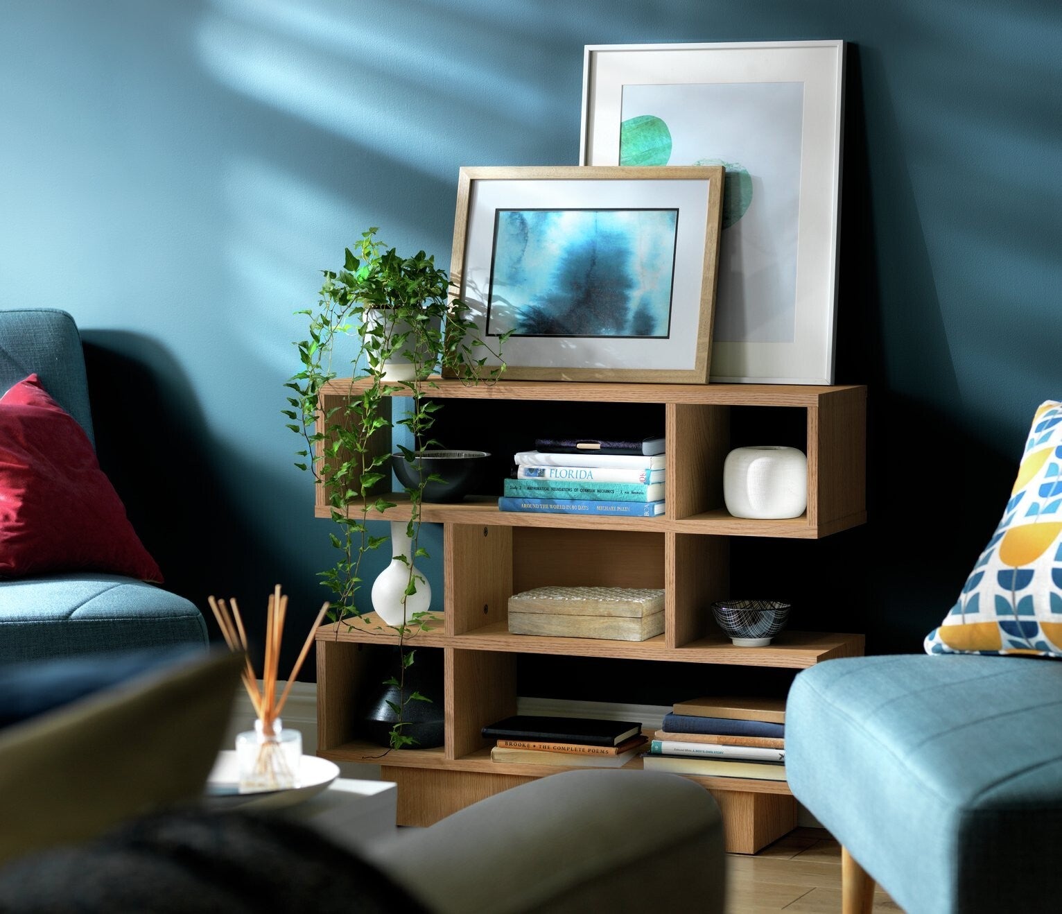 Home Cubes Short Shallow Shelving Unit - Oak Effect