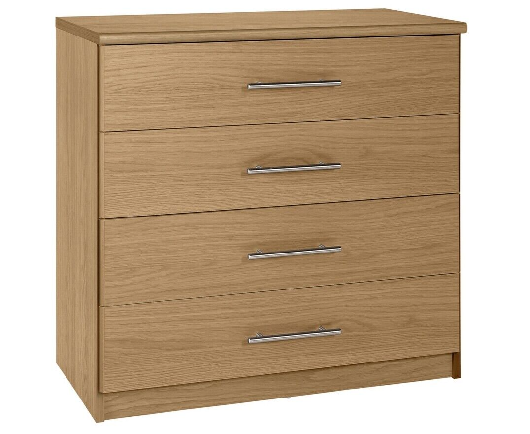 Normandy 4 Drawer Chest Oak Effect | Compact Bedroom Storage Unit with Metal Han