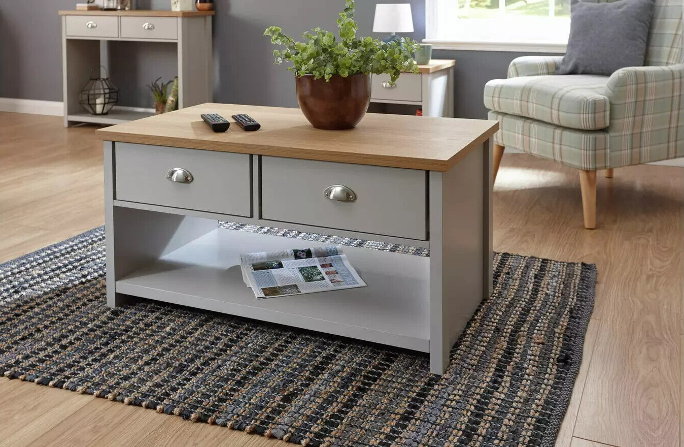 GFW Lancaster 2 Drawer Coffee Table - Grey